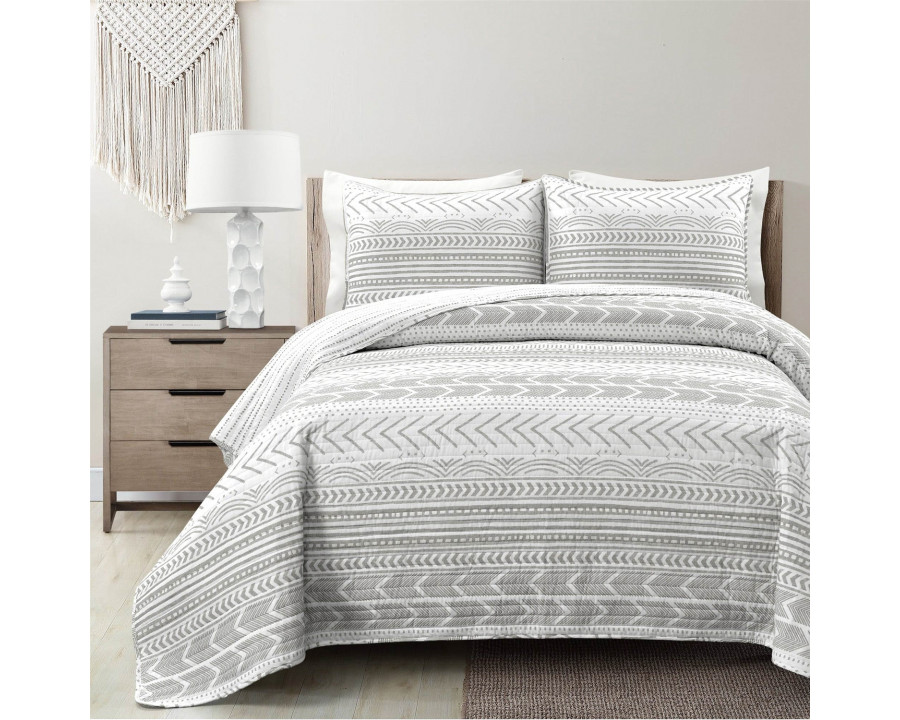 FaFurn Full/Queen Size Scandinavian Reversible Quilt Set - Gray/White, Cotton