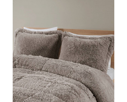 FaFurn 3-Piece Full/Queen Size Comforter Set with Pillow Shams - Gray, Soft Sherpa Faux Fur