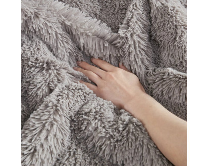 FaFurn 3-Piece Reversible Full/Queen Size Comforter Set - Gray, Soft Sherpa Faux Fur