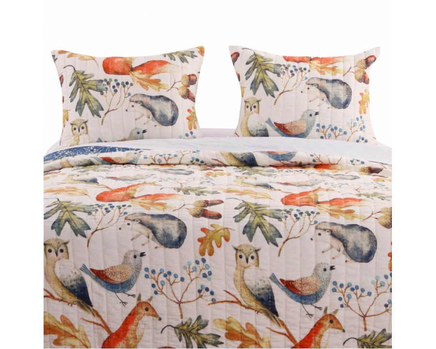 FaFurn Full/Queen Size Floral Reversible Quilt Set - Blue/Beige, Microfiber