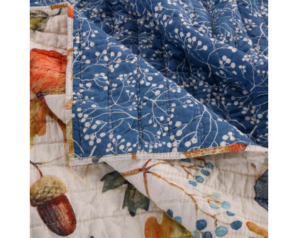 FaFurn Full/Queen Size Floral Reversible Quilt Set - Blue/Beige, Microfiber