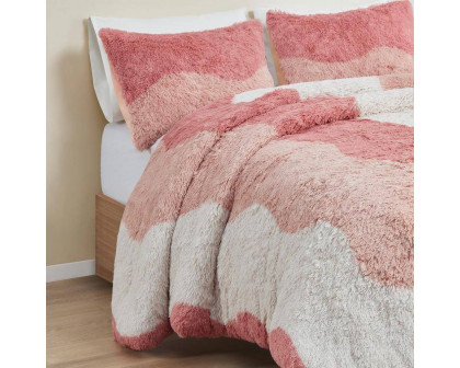 FaFurn - 3-Piece Reversible Full/Queen Size Comforter Set in Pink/White, Soft Sherpa Faux Fur