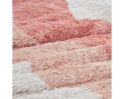 FaFurn - 3-Piece Reversible Full/Queen Size Comforter Set in Pink/White, Soft Sherpa Faux Fur