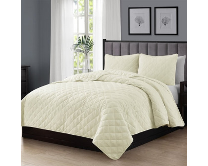 FaFurn 3-Piece Full/Queen Size Reversible Quilt Set - Ivory, Microfiber