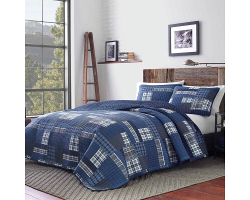 FaFurn 3-Piece Full/Queen Size Reversible Quilt Set - Blue, Cotton