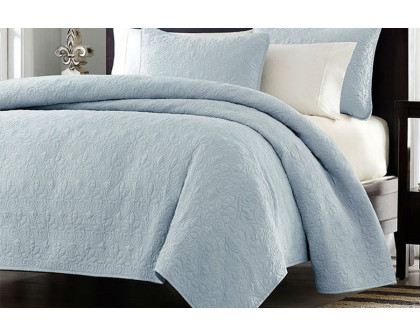 FaFurn Full/Queen Size Quilted Bedspread Coverlet with 2 Shams - Light Blue