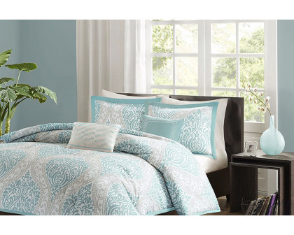 FaFurn - 5-Piece Full/Queen Size Comforter Set in Light Blue/Gray