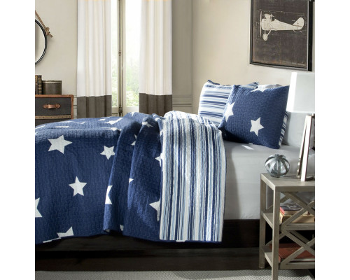 FaFurn - Full/Queen Size Stars/Stripes Bedspread Set in Navy