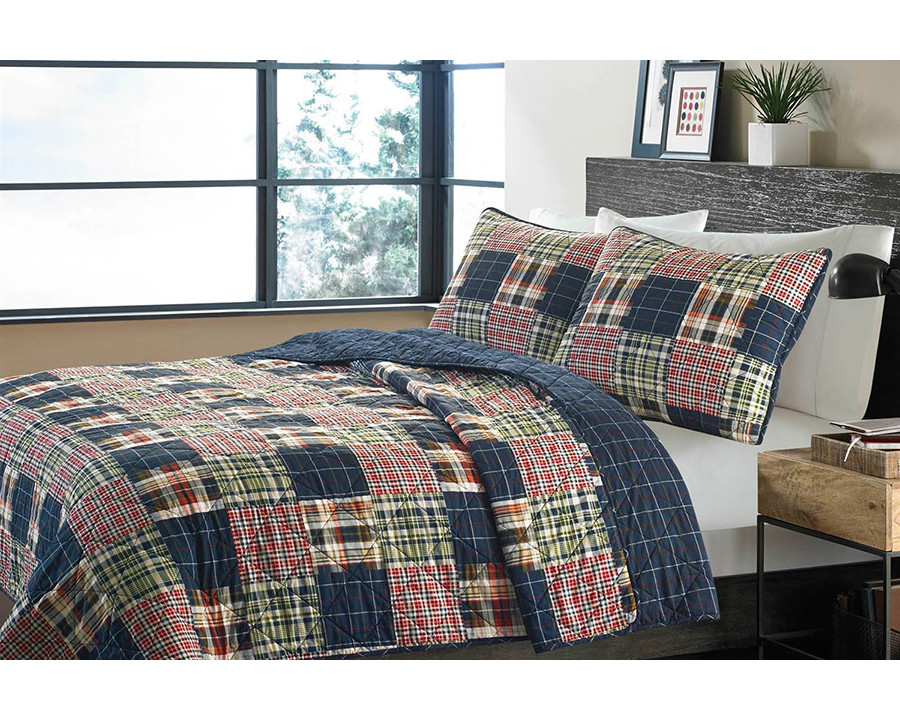 FaFurn - Farmhouse Plaid 100% Cotton Reversible Quilt Set