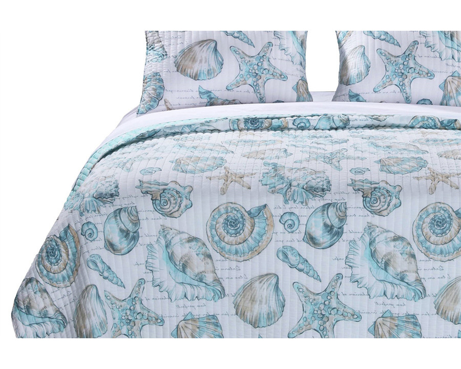 FaFurn Coastal Seashells 3 Piece Polyester Reversible Quilt Set - Full/Queen Size