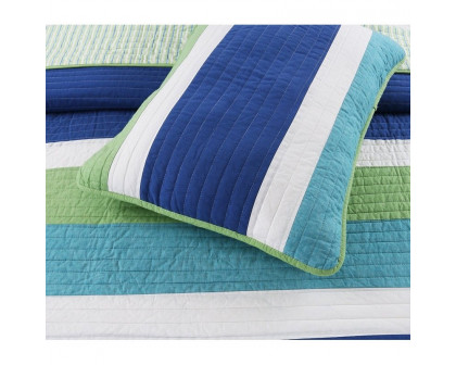 FaFurn Full/Queen Size Quilt Set - Navy Blue/Green, Cotton