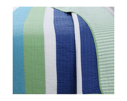 FaFurn Full/Queen Size Quilt Set - Navy Blue/Green, Cotton