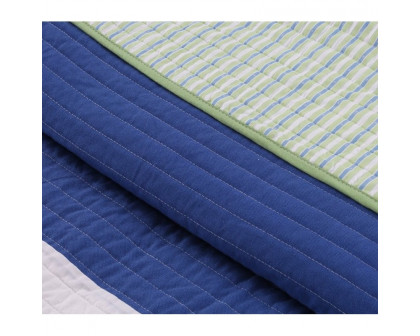 FaFurn Full/Queen Size Quilt Set - Navy Blue/Green, Cotton