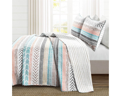 FaFurn Full/Queen Size Scandinavian Reversible Quilt Set - Teal White/Orange, Cotton