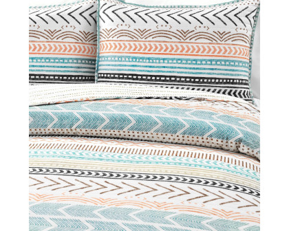 FaFurn Full/Queen Size Scandinavian Reversible Quilt Set - Teal White/Orange, Cotton