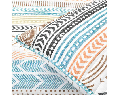 FaFurn Full/Queen Size Scandinavian Reversible Quilt Set - Teal White/Orange, Cotton