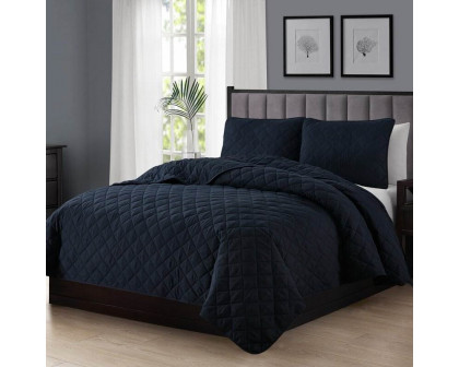 FaFurn 3-Piece Full/Queen Size Reversible Quilt Set - Navy Blue, Microfiber