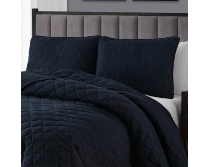 FaFurn 3-Piece Full/Queen Size Reversible Quilt Set - Navy Blue, Microfiber