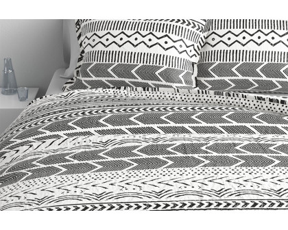 FaFurn 3 Piece Scandinavian Reversible Cotton Set - Black/White, Full/Queen Size