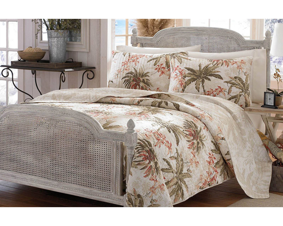 FaFurn - Cotton Coastal Palm Tree Floral 3 Piece Reversible Quilt Set