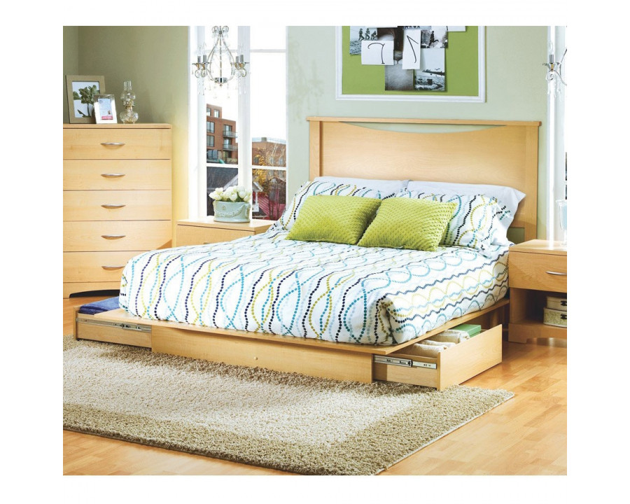 FaFurn - Full/Queen Size Platform Bed with Storage Drawers and Headboard in Natural, Wood