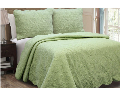 FaFurn - Full/Queen Green Cotton Quilt Bedspread with Scalloped Borders