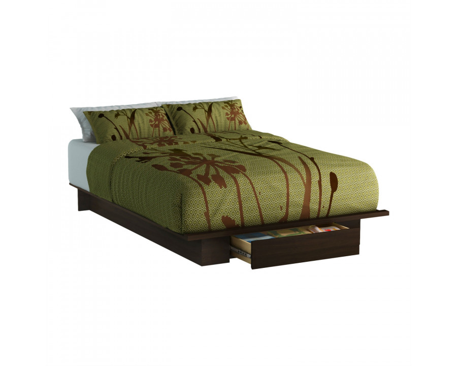 FaFurn - Queen Size Platform Bed Frame with Bottom Storage Drawer in Mocha