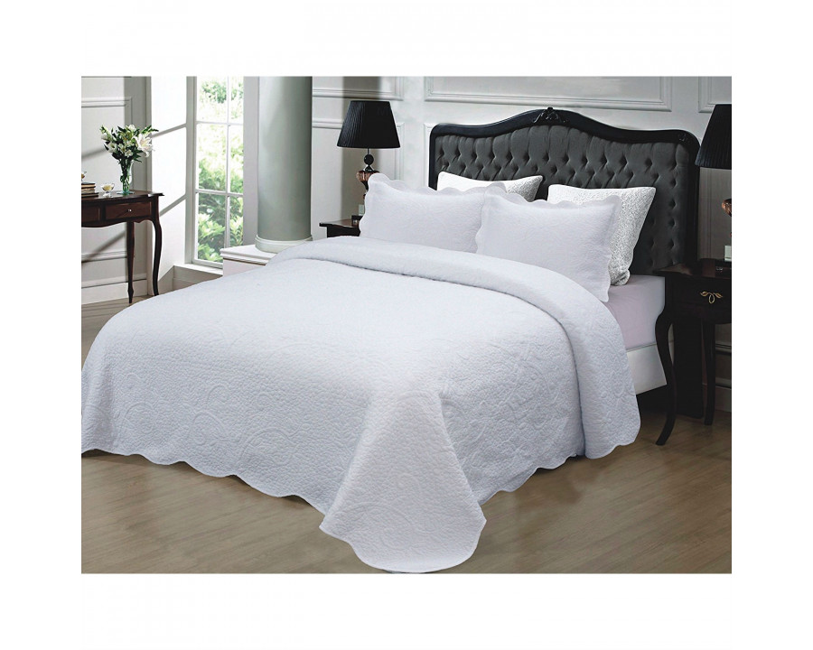 FaFurn 3-Piece Full/Queen Size Bedspread with Shams - White, Cotton