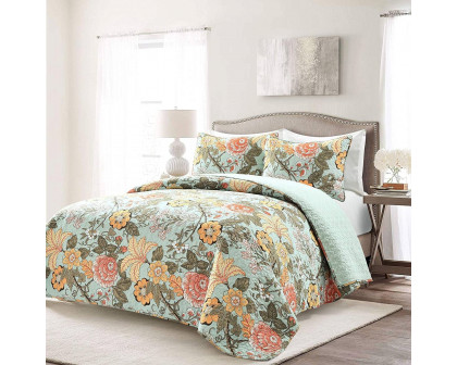 FaFurn 3-Piece Full/Queen Size Farmhouse Reversible Quilt Set - Teal Blue, Cotton