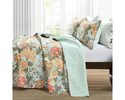 FaFurn 3-Piece Full/Queen Size Farmhouse Reversible Quilt Set - Teal Blue, Cotton