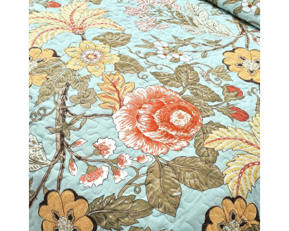 FaFurn 3-Piece Full/Queen Size Farmhouse Reversible Quilt Set - Teal Blue, Cotton