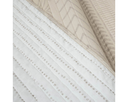 FaFurn Full/Queen Size Scandinavian Reversible Quilt Set - Beige/Tan/White, Cotton