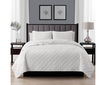 FaFurn 3-Piece Full/Queen Size Quilt Set - White, Microfiber