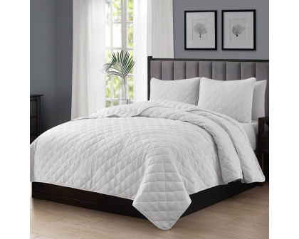 FaFurn 3-Piece Full/Queen Size Quilt Set - White, Microfiber