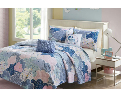 FaFurn Kids Unicorn Clouds Quilt Coverlet Bedspread Set - Blue/Pink, Twin/Twin XL Size