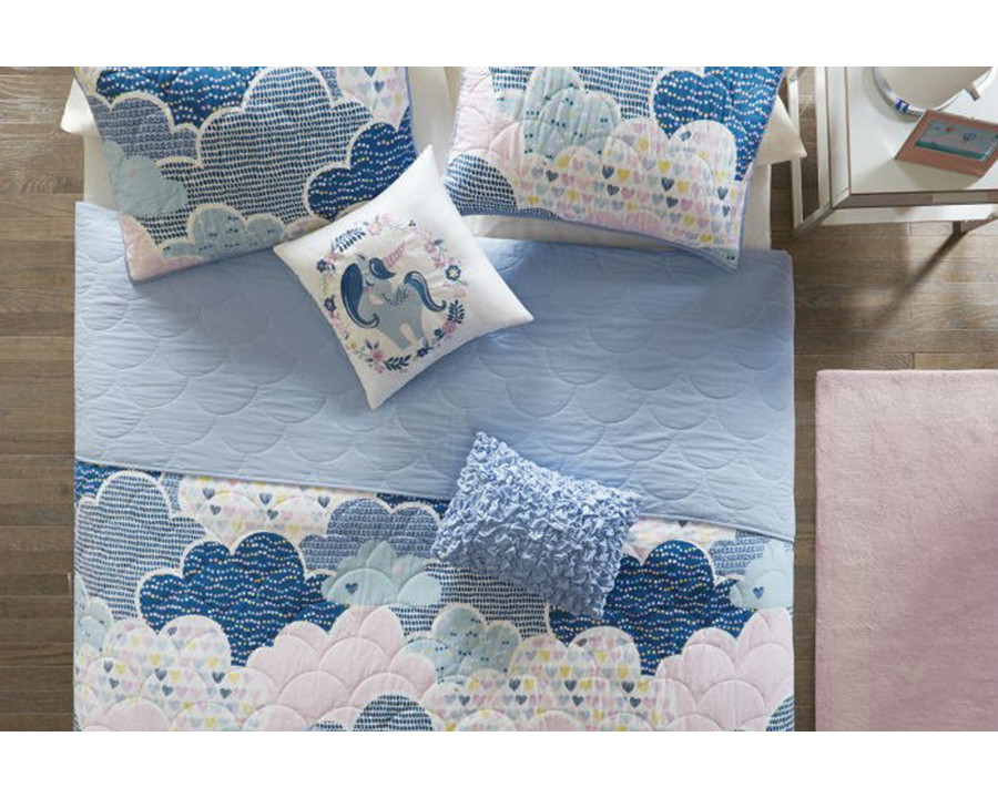 FaFurn Kids Unicorn Clouds Quilt Coverlet Bedspread Set - Blue/Pink, Full/Queen Size