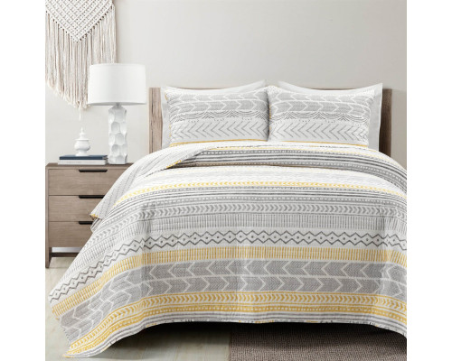 FaFurn Full/Queen Size Scandinavian Reversible Quilt Set - Gray/Yellow/White, Cotton