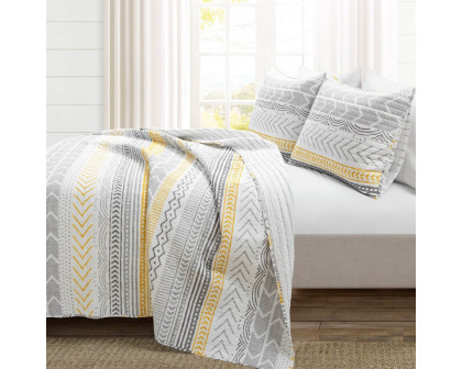 FaFurn Full/Queen Size Scandinavian Reversible Quilt Set - Gray/Yellow/White, Cotton