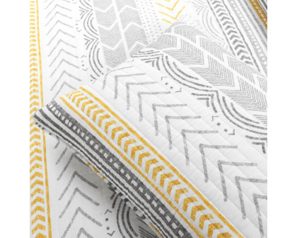 FaFurn Full/Queen Size Scandinavian Reversible Quilt Set - Gray/Yellow/White, Cotton