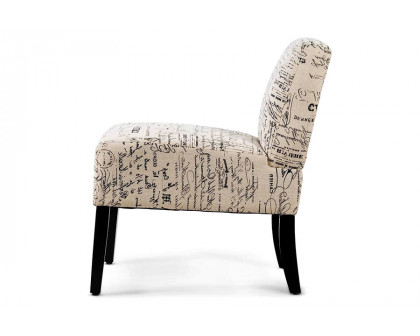 FaFurn™ - Modern Accent Chair Off-White French Cursive Pattern Upholstery with Black Wood Legs