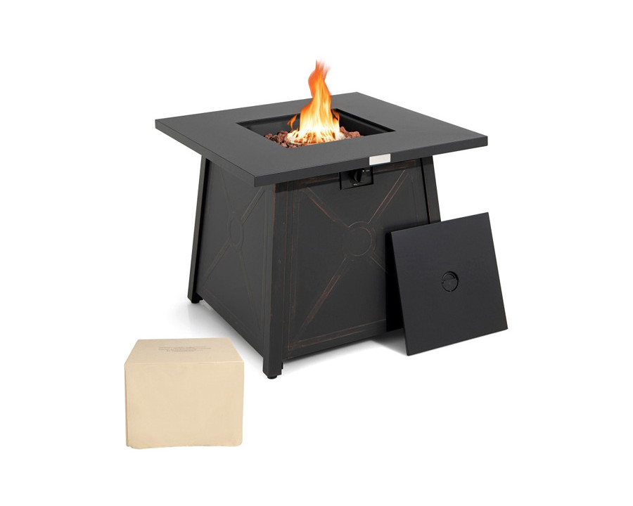 FaFurn - 50,000 Btu Black Steel Square Portable Lp Gas Propane Fire Pit Table