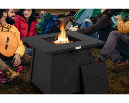 FaFurn - 50,000 Btu Black Steel Square Portable Lp Gas Propane Fire Pit Table