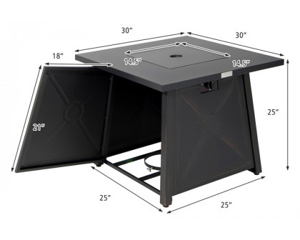 FaFurn - 50,000 Btu Black Steel Square Portable Lp Gas Propane Fire Pit Table