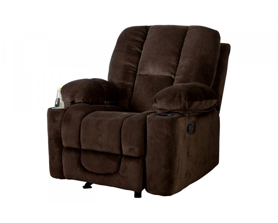 FaFurn - Traditional Upholstered Manual Reclining Sofa Chair W/ 2 Cup Holders and Footrest