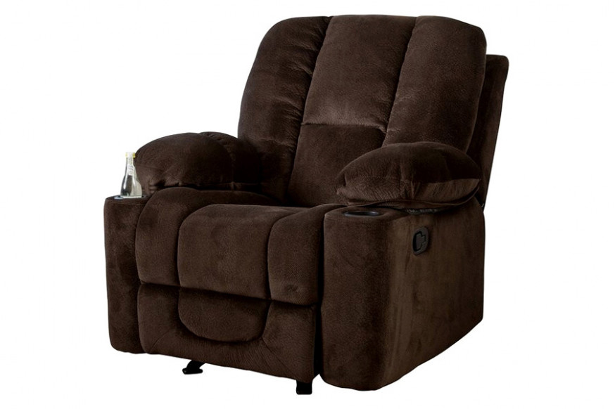 FaFurn™ Traditional Upholstered Manual Reclining Sofa Chair W/ 2 Cup Holders and Footrest - Brown