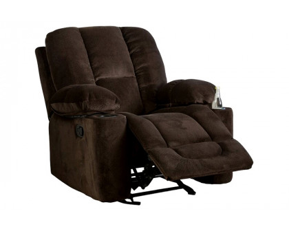 FaFurn™ Traditional Upholstered Manual Reclining Sofa Chair W/ 2 Cup Holders and Footrest - Brown