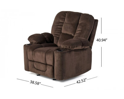 FaFurn™ Traditional Upholstered Manual Reclining Sofa Chair W/ 2 Cup Holders and Footrest - Brown