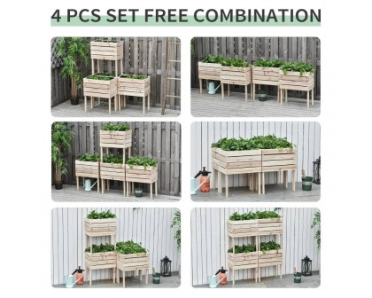 FaFurn - 4-Piece Garden Bed Planter Box in Fir Wood