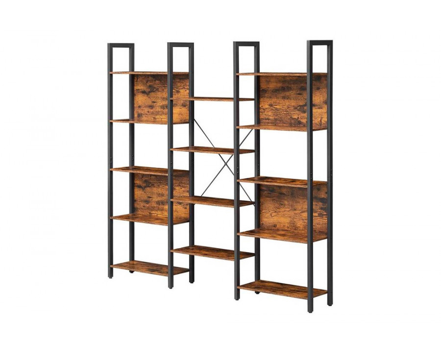 FaFurn - Industrial Farmhouse Rustic 14-Shelves Bookcase in Brown/Black, Wood/Metal