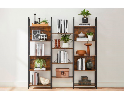 FaFurn - Industrial Farmhouse Rustic 14-Shelves Bookcase in Brown/Black, Wood/Metal